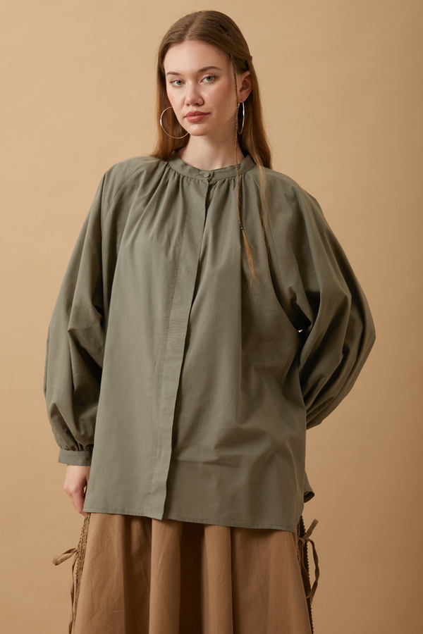 Loose Fit Voile Shirt Khaki - 2
