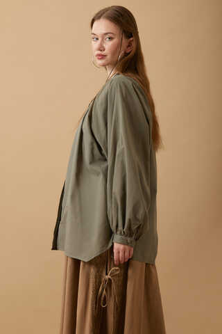 Loose Fit Voile Shirt Khaki - 4