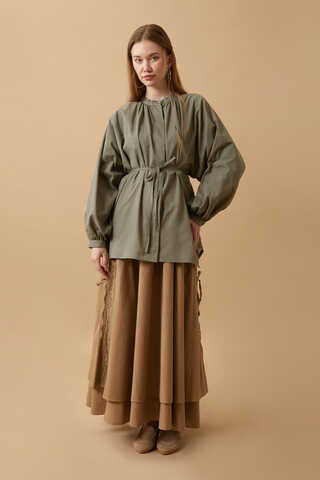 Loose Fit Voile Shirt Khaki - 1