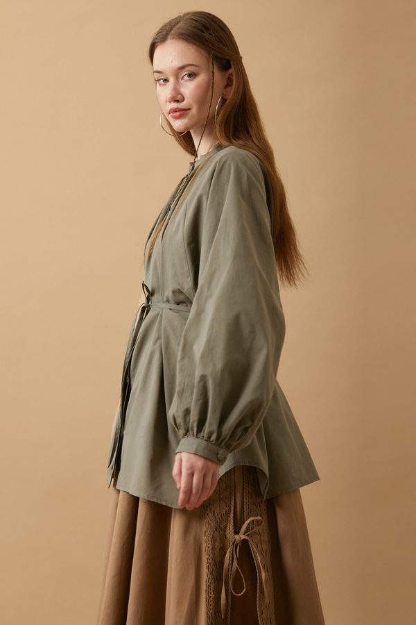 Loose Fit Voile Shirt Khaki - 5