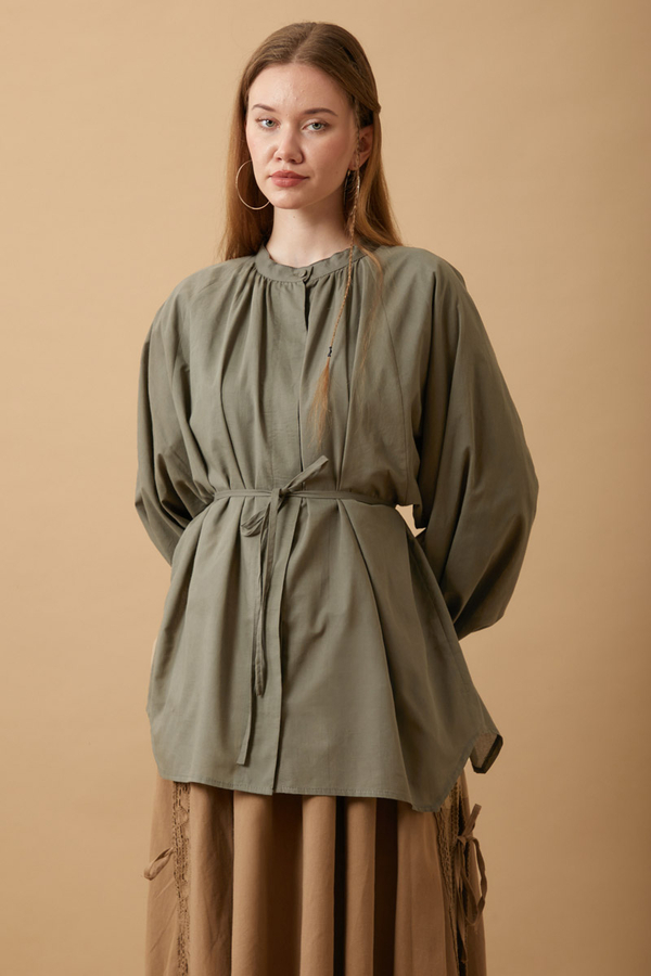 Loose Fit Voile Shirt Khaki - 6