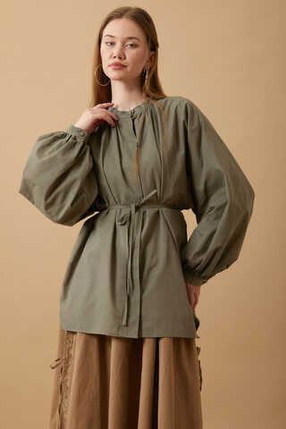 Loose Fit Voile Shirt Khaki - 3