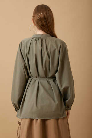 Loose Fit Voile Shirt Khaki - 9