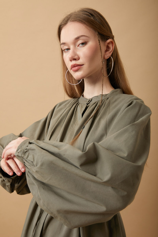 Loose Fit Voile Shirt Khaki - 8