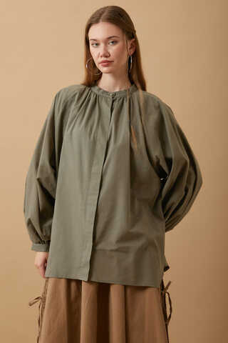 Loose Fit Voile Shirt Khaki - 2