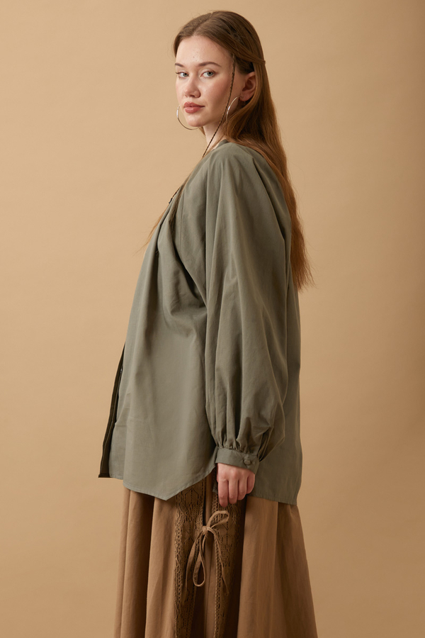 Loose Fit Voile Shirt Khaki - 4