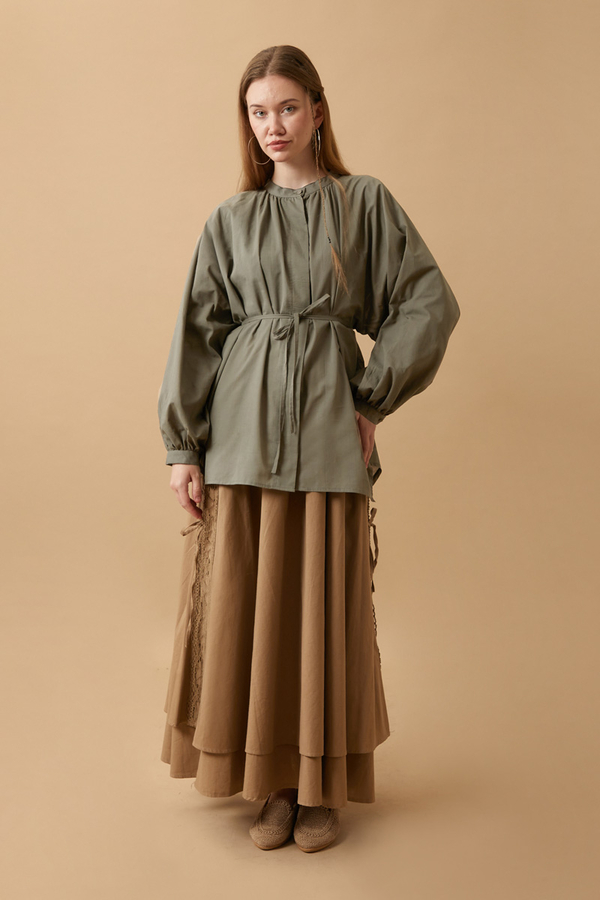 Loose Fit Voile Shirt Khaki 