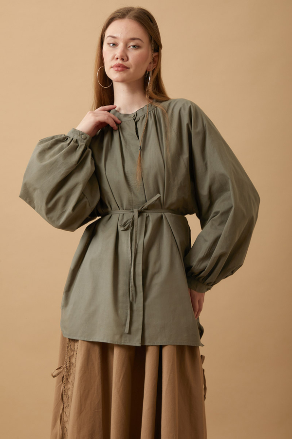 Loose Fit Voile Shirt Khaki - 3