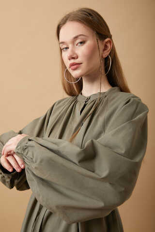 Loose Fit Voile Shirt Khaki - 8