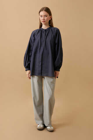 Loose Fit Voile Shirt Navy Blue - 1