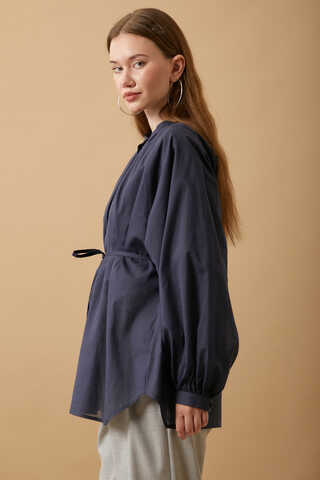 Loose Fit Voile Shirt Navy Blue - 8