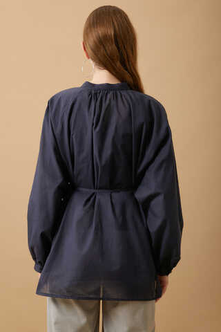 Loose Fit Voile Shirt Navy Blue - 9