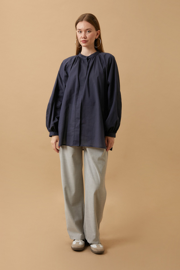 Loose Fit Voile Shirt Navy Blue - 1
