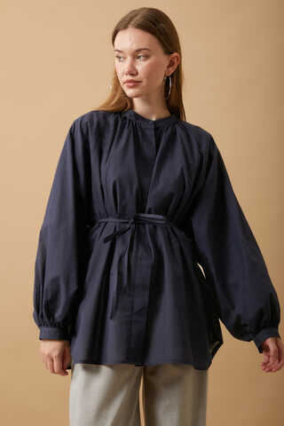 Loose Fit Voile Shirt Navy Blue - 6