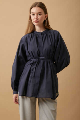 Loose Fit Voile Shirt Navy Blue - 7
