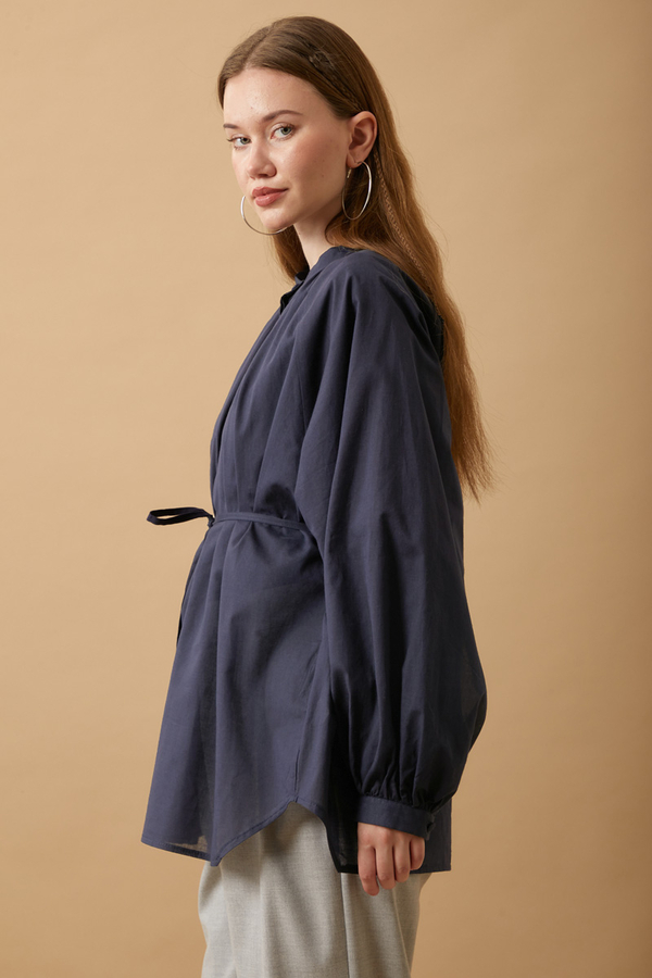 Loose Fit Voile Shirt Navy Blue - 8