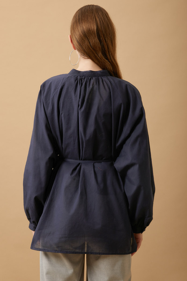 Loose Fit Voile Shirt Navy Blue - 9