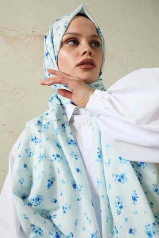 Lotus Desenli Şal Mavi - 2