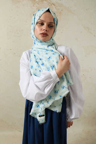 Lotus Desenli Şal Mavi - 4
