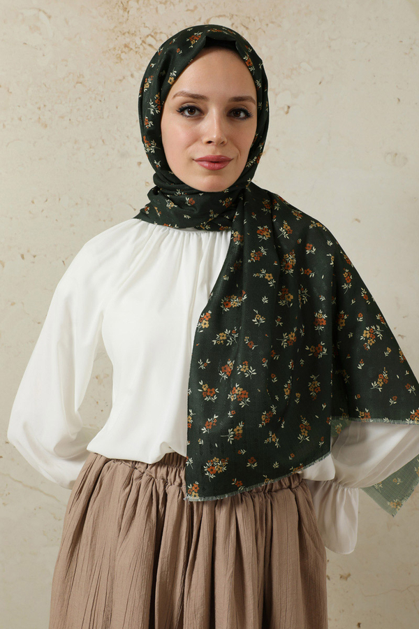 Lotus Desenli Şal Siyah - 1