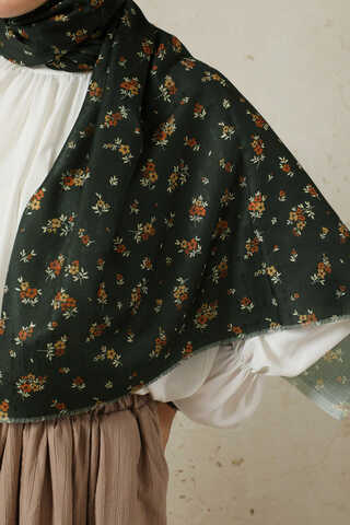 Lotus Desenli Şal Siyah - 2