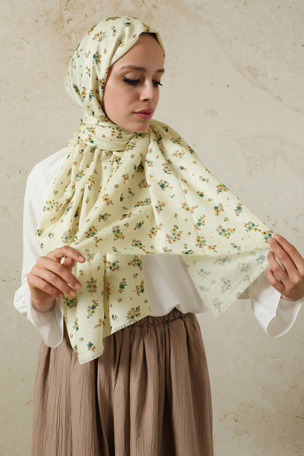 Lotus Desenli Şal Yeşil - 1