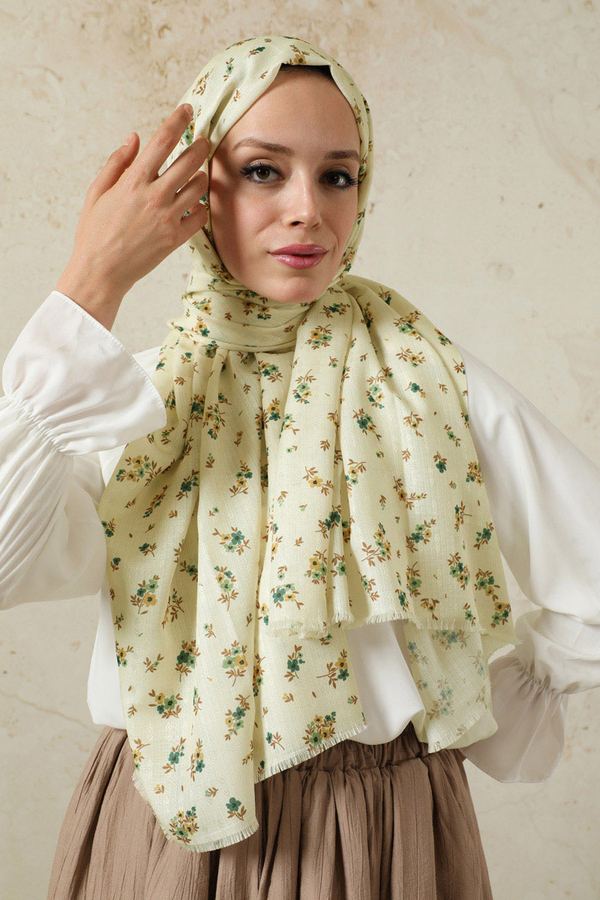 Lotus Desenli Şal Yeşil - 2