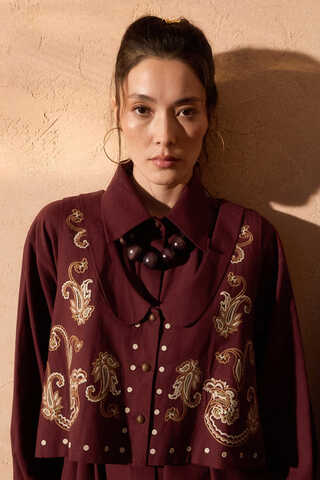 Manas Yelekli Elbise Takım Bordo - 5