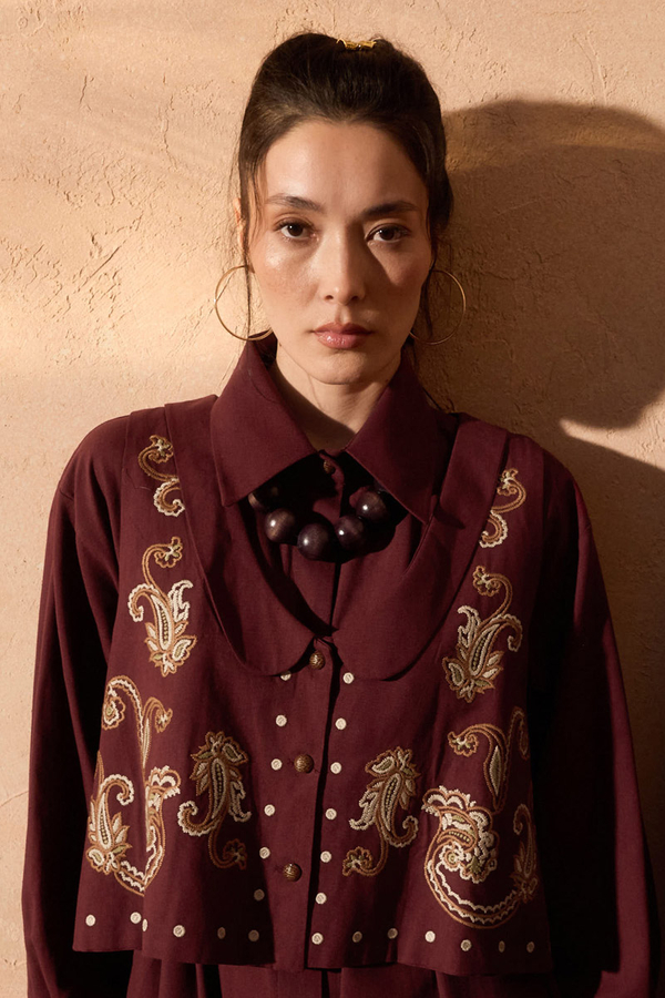 Manas Yelekli Elbise Takım Bordo - 5