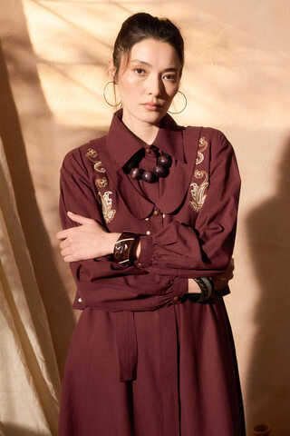 Manas Yelekli Elbise Takım Bordo - 7