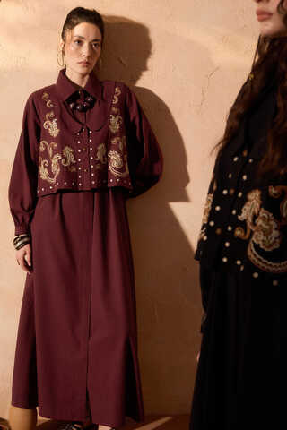 Manas Yelekli Elbise Takım Bordo - 8