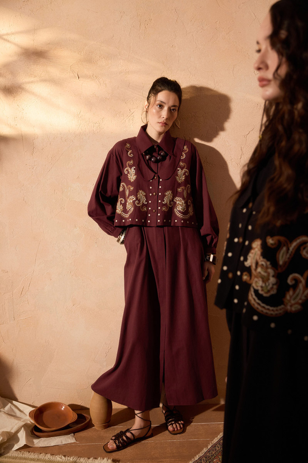 Manas Yelekli Elbise Takım Bordo - 9