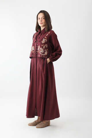 Manas Yelekli Elbise Takım Bordo - 12