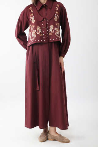 Manas Yelekli Elbise Takım Bordo - 13