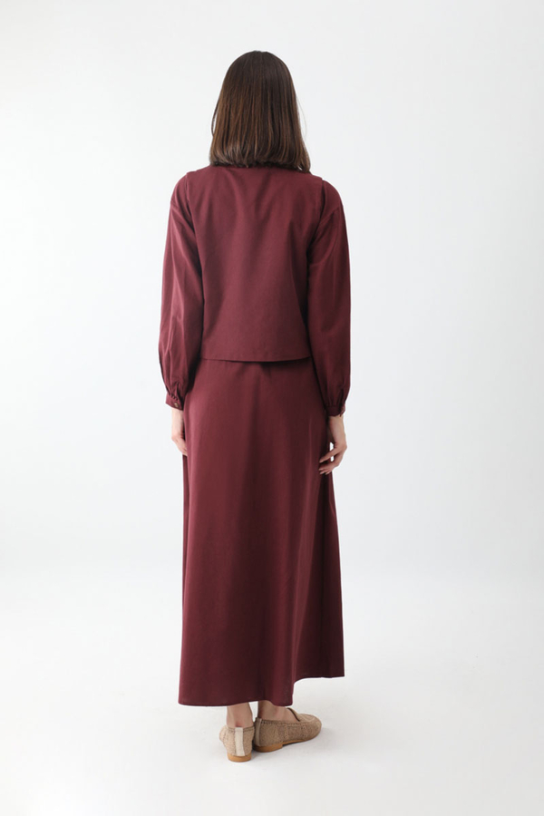 Manas Yelekli Elbise Takım Bordo - 16