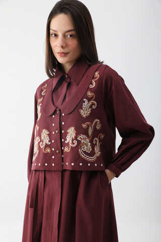Manas Yelekli Elbise Takım Bordo - 15