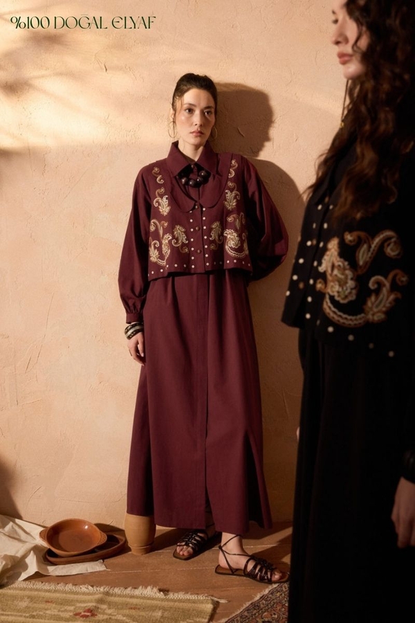 Manas Yelekli Elbise Takım Bordo - 3