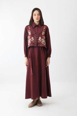 Manas Yelekli Elbise Takım Bordo - 11