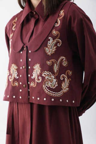 Manas Yelekli Elbise Takım Bordo - 14
