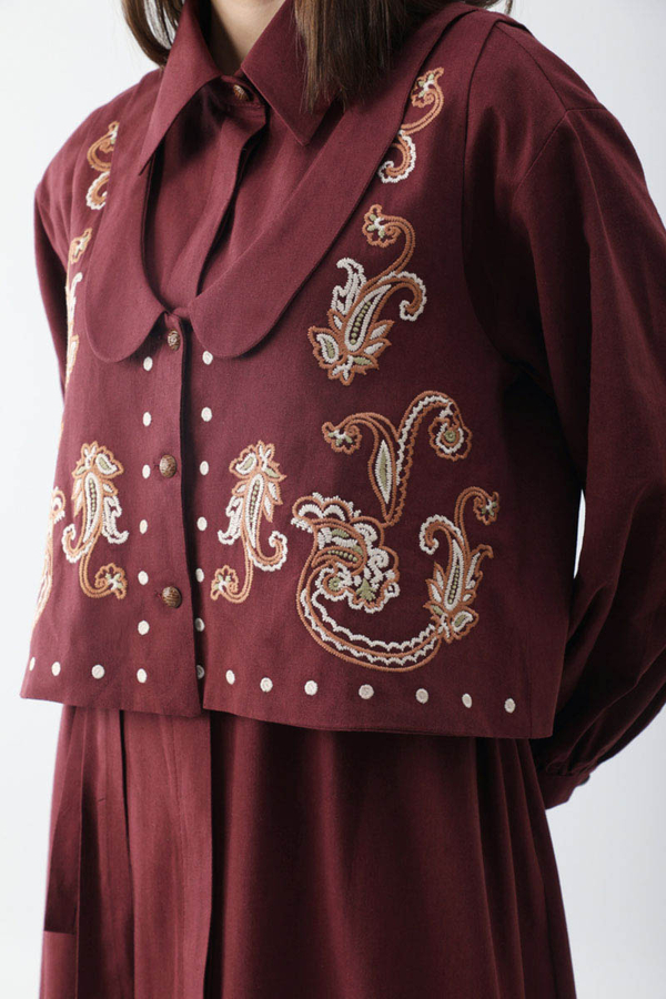 Manas Yelekli Elbise Takım Bordo - 14