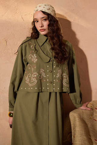 Manas Yelekli Elbise Takım Haki - 3