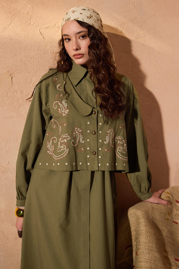 Manas Yelekli Elbise Takım Haki - 3