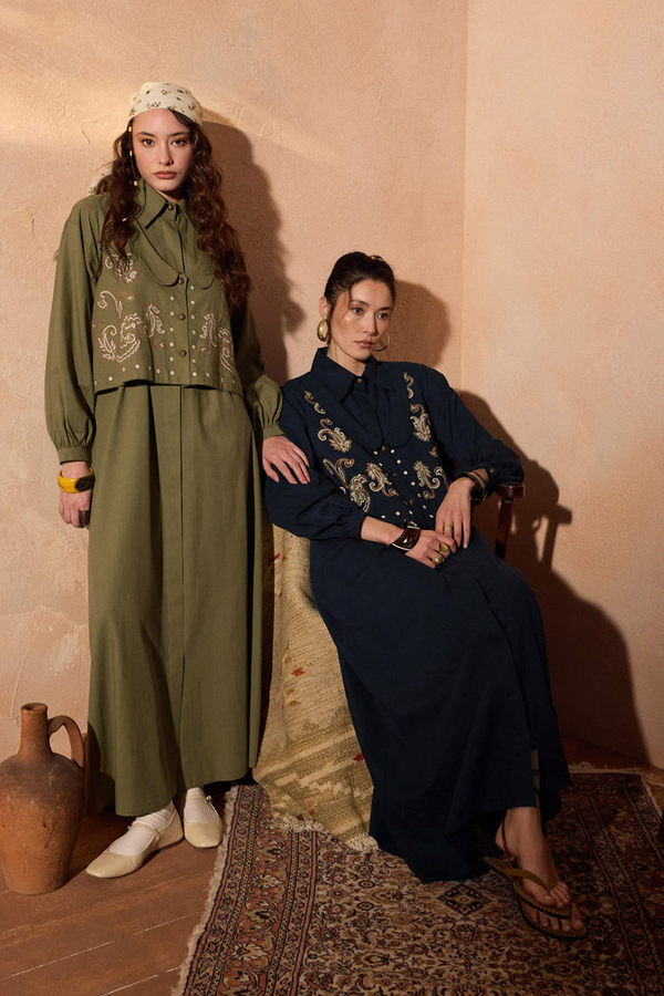 Manas Yelekli Elbise Takım Haki - 4