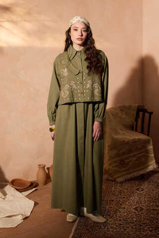Manas Yelekli Elbise Takım Haki - 6