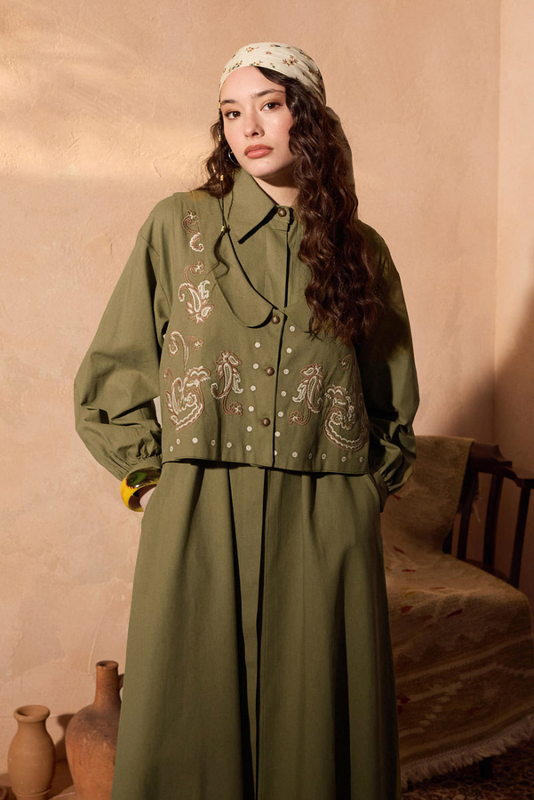 Manas Yelekli Elbise Takım Haki - 9