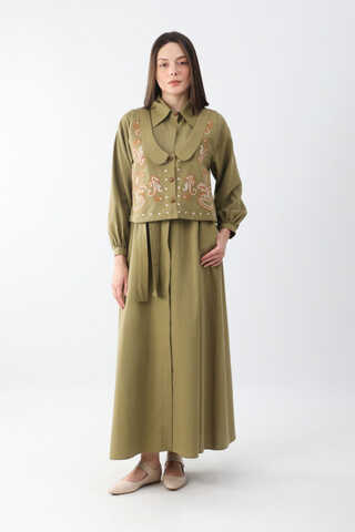 Manas Yelekli Elbise Takım Haki - 13
