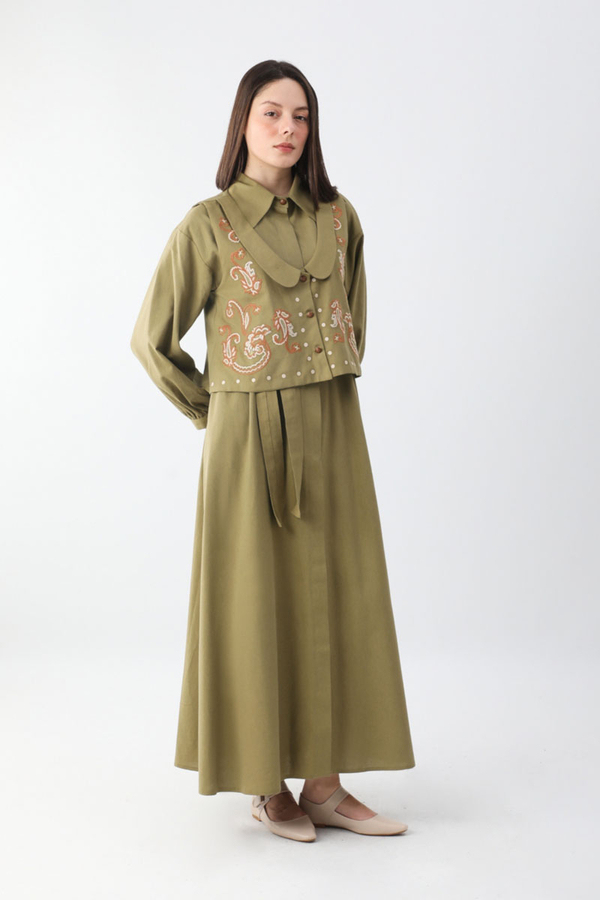 Manas Yelekli Elbise Takım Haki - 14