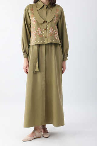 Manas Yelekli Elbise Takım Haki - 15