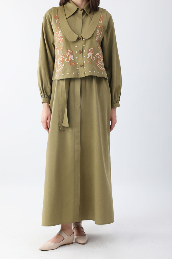 Manas Yelekli Elbise Takım Haki - 15