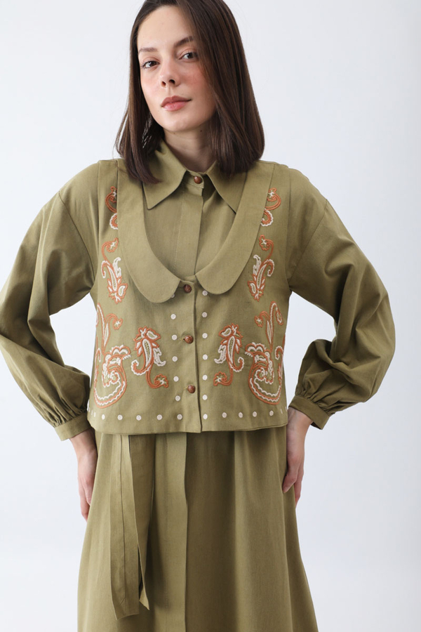 Manas Yelekli Elbise Takım Haki - 17